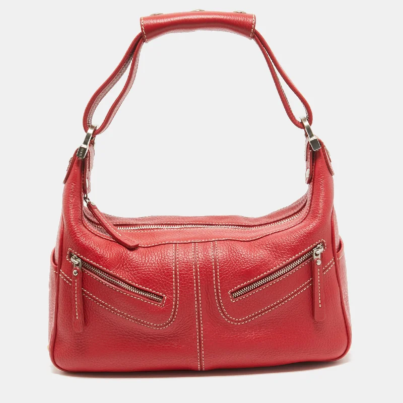 Handle bags with tropical prints for summer -Tod's Red Leather Milky Hobo