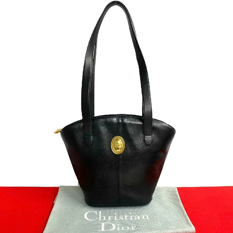 Foldable handle bags for easy storage convenience -Christian Dior Vintage Leather Tote Bag Black