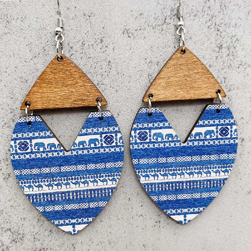 Drop Earrings for Shopping Trip -Wholesale Christmas Gnome Dwarf Elk Patchwork Wooden Earrings