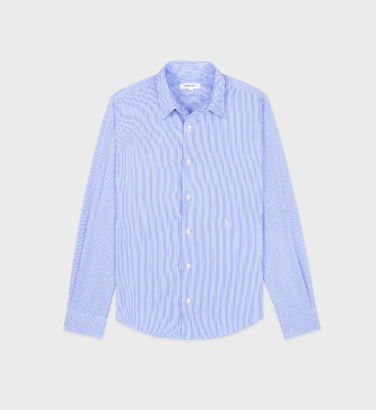 Button Down Blouses for Casual -SRC Shirt - Blue/White Striped