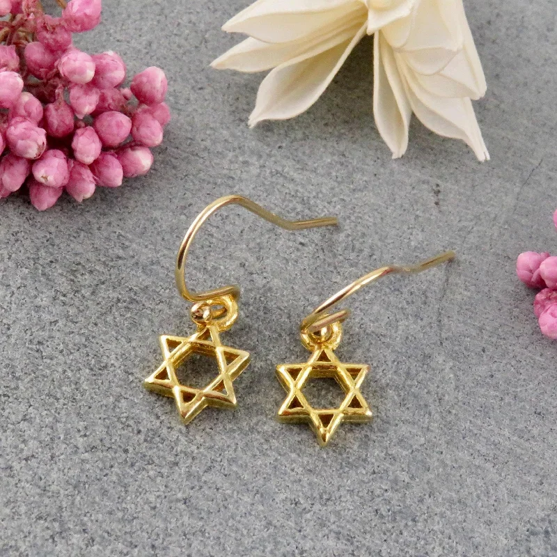 Drop Earrings for Bridesmaids Look -Gold Star of David Earrings