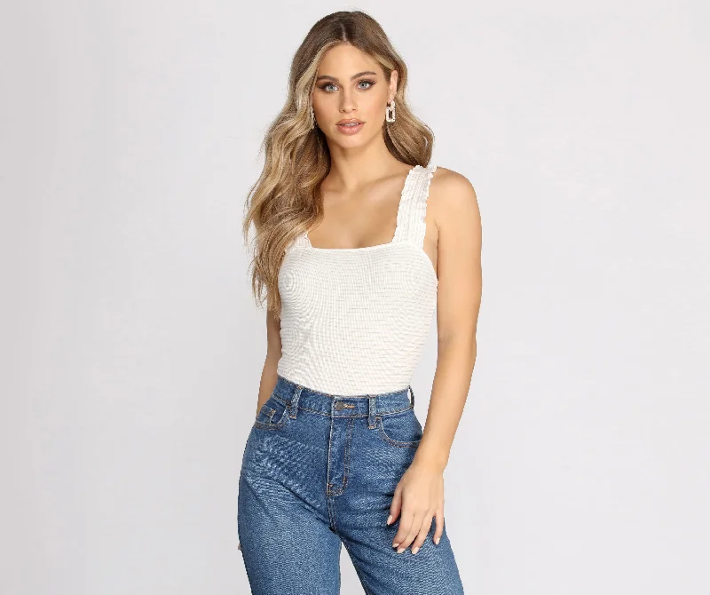 Sexy crop top tight fit for women with daring cut and modern style-Ruffle Detail Striped Bodysuit