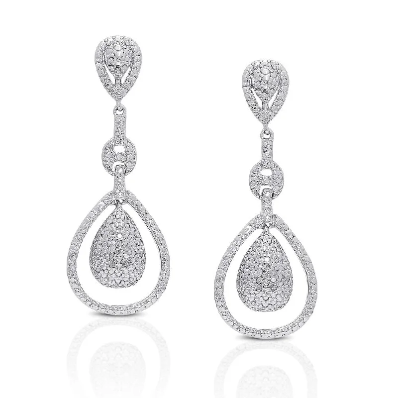 Screw Back Drop Earrings for Security -Finesque Silver Overlay Diamond Accent Dangling Teardrop Earrings