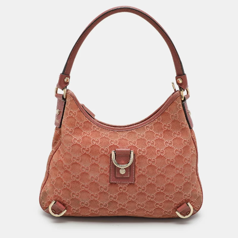 Handle bags with artistic prints for creativity -Gucci Pink Guccisssima Suede Abbey D-Ring Hobo