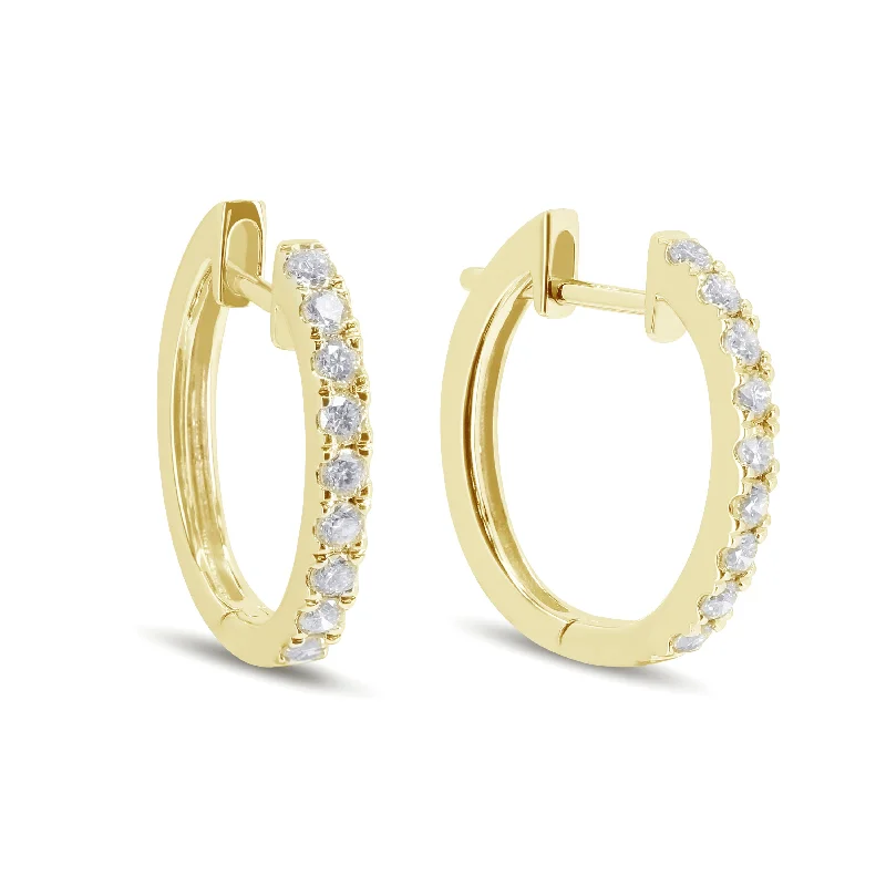 Screw Back Drop Earrings for Security -0.30Ct White Diamond Hoops Earrings In 14K Yellow Gold