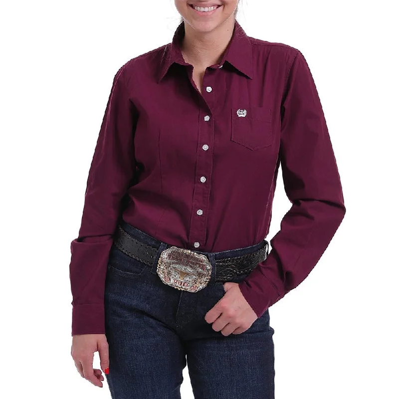 Travel Blouses for On the Go -Cinch Womens Burgundy Button Down Shirt - MSW9164030-BUR