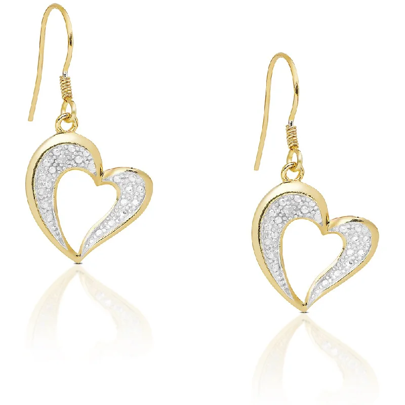 Drop Earrings for Birthday Celebration -Finesque Gold Over Silver or Sterling Silver Diamond Accent Dangling Heart Earrings