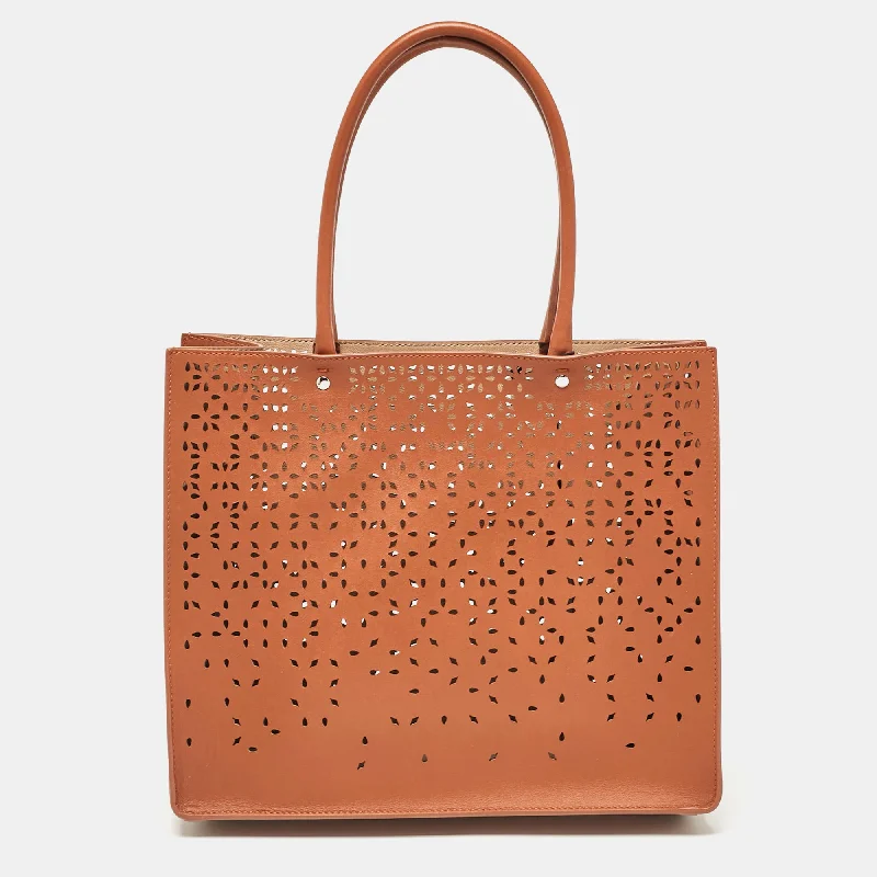 Handle bags with vibrant colors for boldness -Alaia Brown Leather Mina Tote