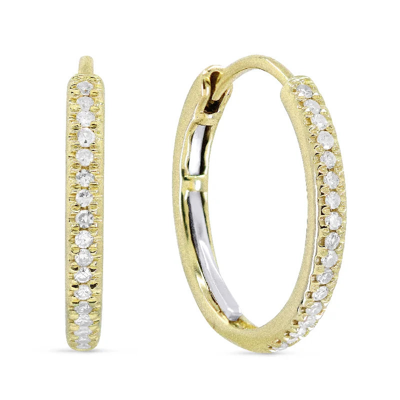 Drop Earrings with Polished Shine -0.09Ct White Diamond Hoops Earrings In 14K Yellow Gold