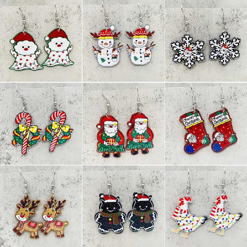 Screw Back Drop Earrings for Security -Wholesale Christmas Snowflakes Santa Claus Candy Snowman Acrylic Earrings