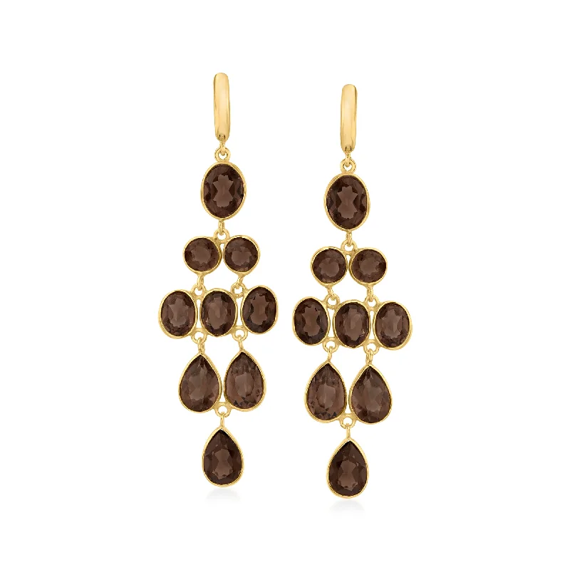 Bohemian Drop Earrings with Tassels -Ross-Simons Smoky Quartz Drop Earrings in 18kt Gold Over Sterling