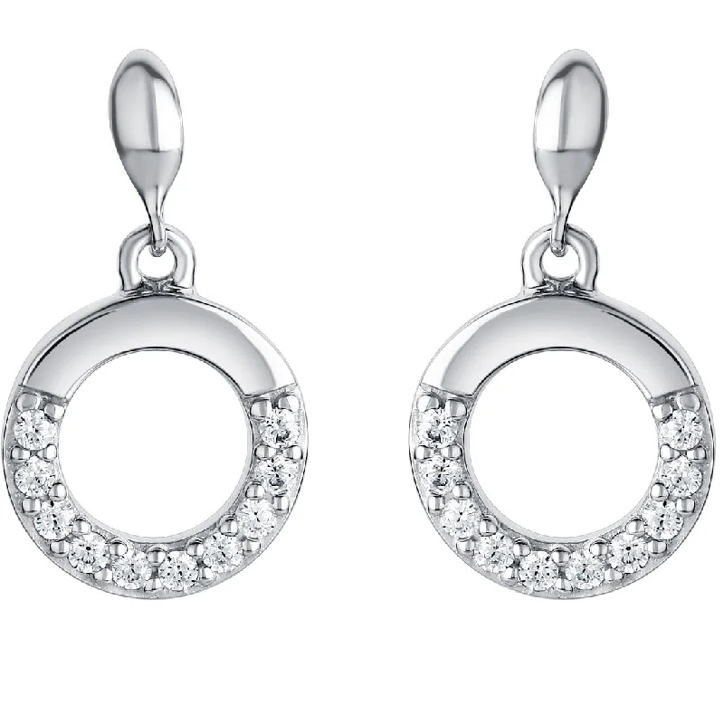 Drop Earrings for Wellness Routine -Sterling Silver Cubic Zirconia Swirled Circle Drop Earrings