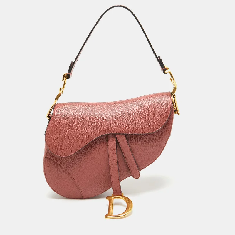 Handle bags with elegant gold-tone hardware -Dior Pink Leather Saddle Bag