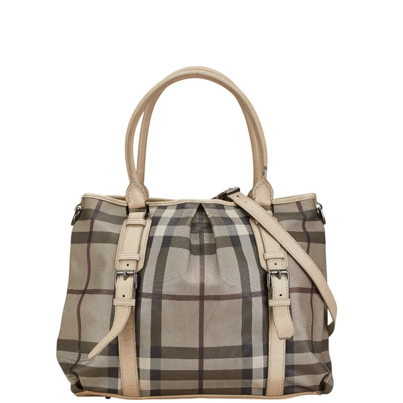 Handle bags with elegant gold-tone hardware -Burberry Nova Check 2WAY Handbag Beige PVC Leather