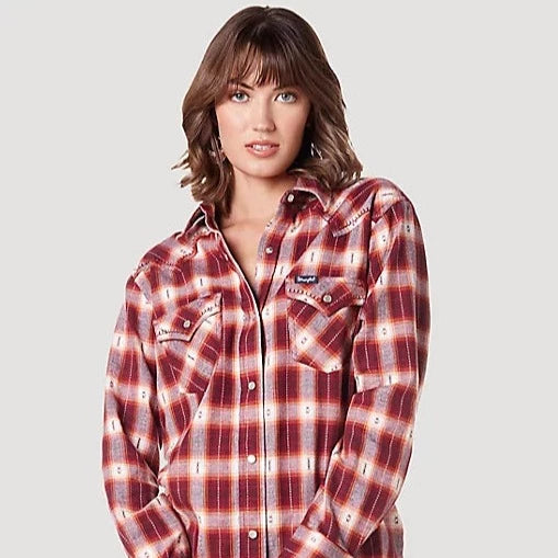 Tunic Blouses for Oversized -Wrangler Women's Modern Boyfriend Fit Button Down Plaid Shirt in Red