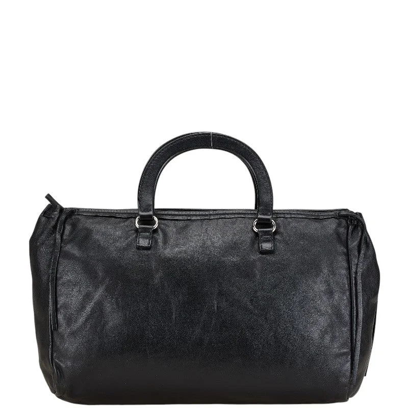 Handle bags with detachable pouches for versatility -Prada Leather Triangle Logo Handbag Black