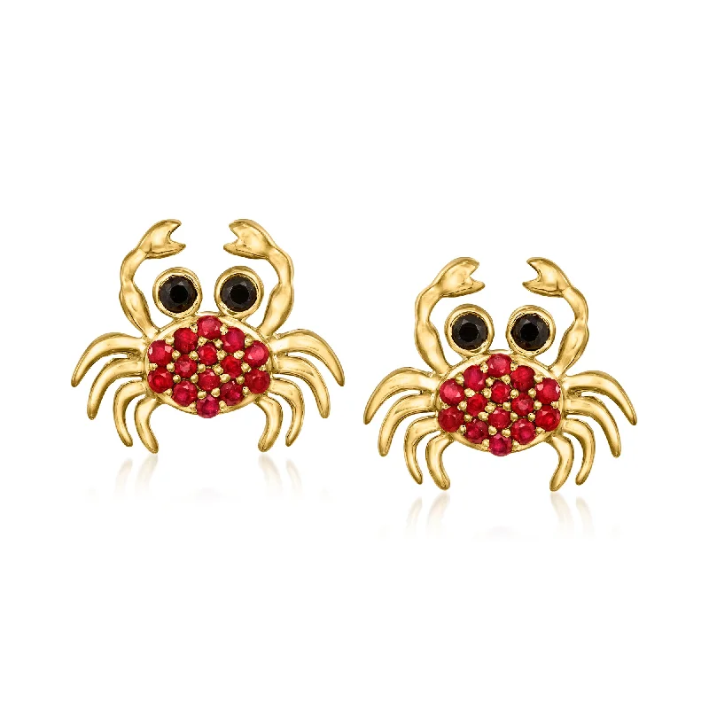 Drop Earrings with Matte Finish -Ross-Simons Ruby and . Black Spinel Crab Earrings in 18kt Gold Over Sterling