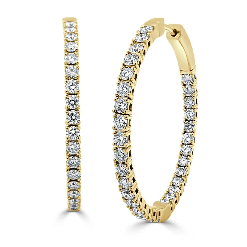 Drop Earrings for Gym Workout -Joelle Collection Diamond Flexible 2.77 CT TDW Oval Hoop Earrings 1.25" 14K Yellow Gold