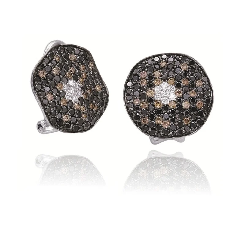 Drop Earrings with Infinity Symbols -Joelle Collection Black, White & Brown Diamond Cluster Earrings 2.22ct TDW 14K Gold