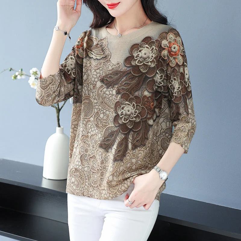 Yellow Blouses for Bright -Plus Size Blouse For Middle-aged Women Knitwear