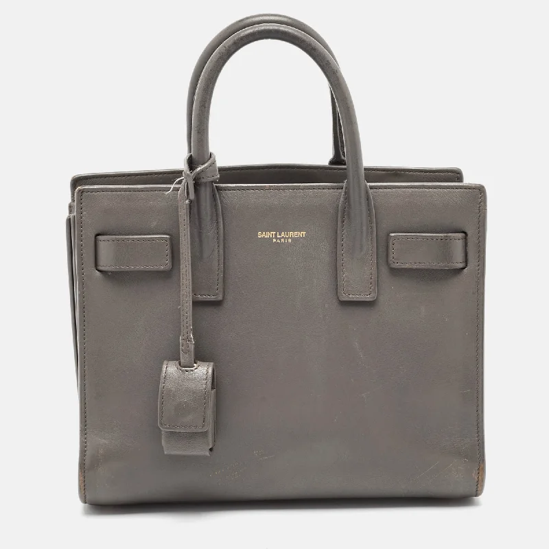 Handle bags with sturdy canvas for longevity -Saint Laurent Grey Leather Nano Classic Sac De Jour Tote