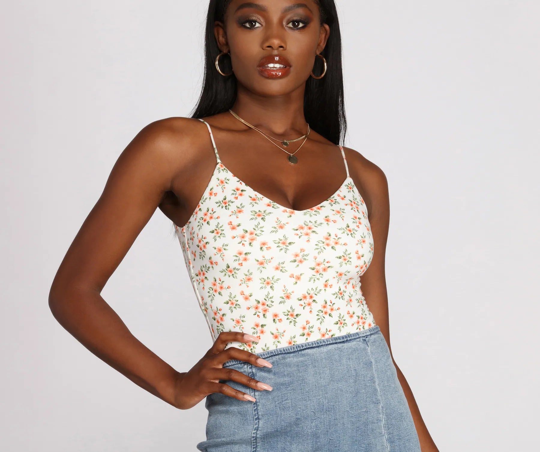 Cropped tight top for women with form-fitting design and casual vibe-Oh So Darling Floral Bodysuit