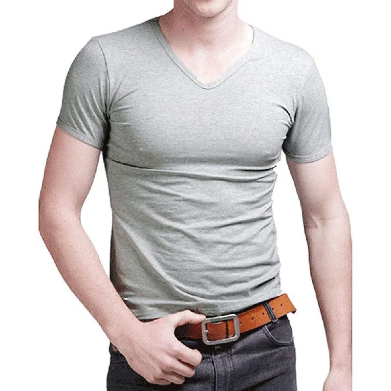 Lead Free Blouses for Health -Men's Summer Cotton Black Grey Green T-Shirt with Short Sleeve V-Neck