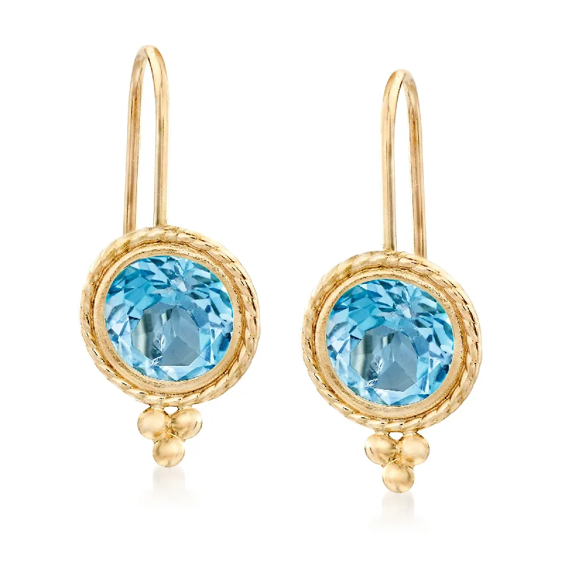 Lead Free Drop Earrings for Health -Ross-Simons Blue Topaz Drop Earrings in 14kt Yellow Gold