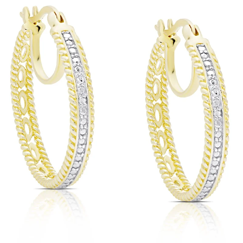 Adjustable Drop Earrings for Custom Fit -Finesque Gold Over Sterling Silver Diamond Accent Double Hoop Earrings