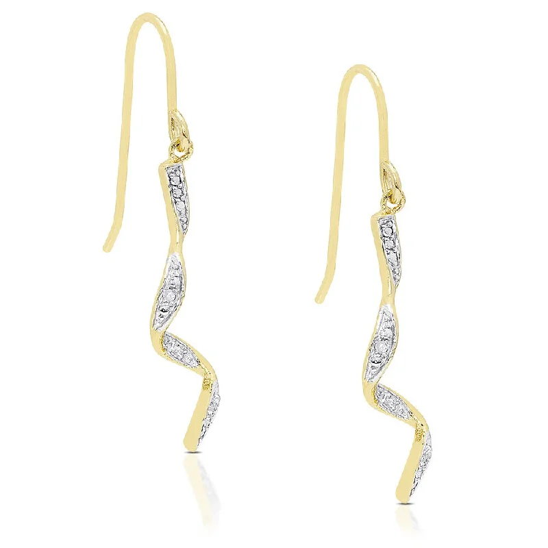 Heart Shaped Drop Earrings for Love -Finesque Yellow Gold over Silver Diamond Accent Ribbon Earrings