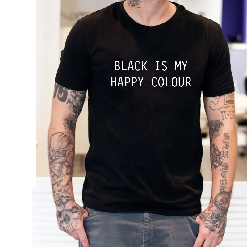 African Blouses with Culture -Black Is My Happy Colour Letter Printed Cotton T-shirt for Men