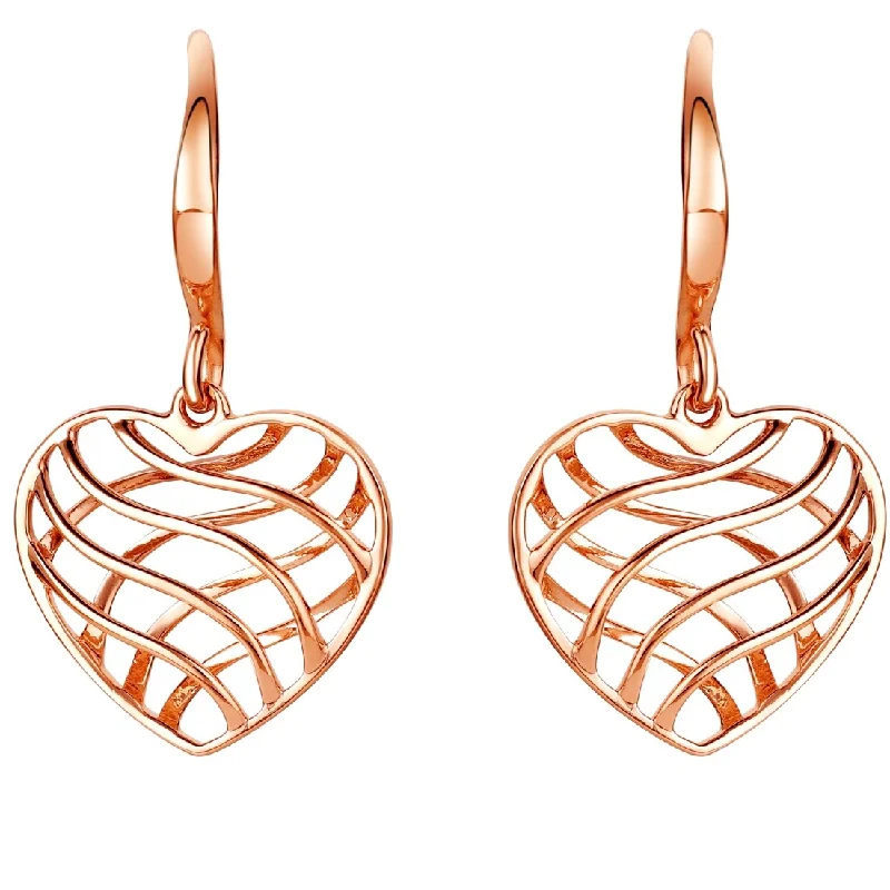 Tarnish Resistant Drop Earrings for Longevity -Rose-Tone Sterling Silver Lattice Heart Drop Earrings