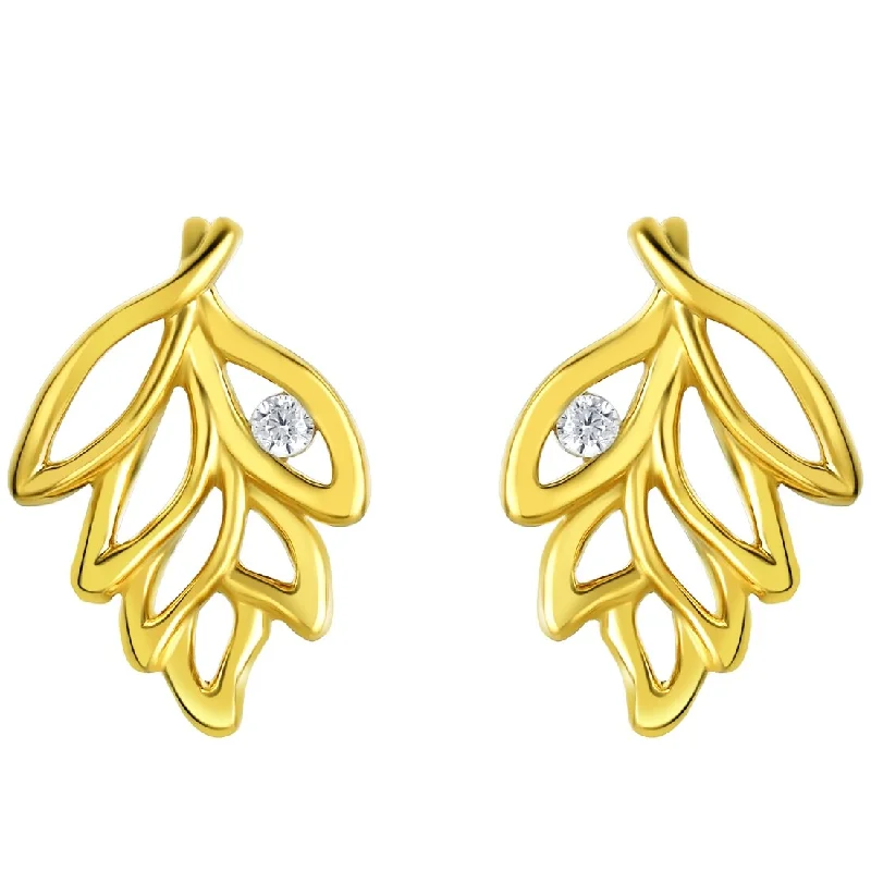 Drop Earrings with Knot Designs -Yellow-Tone Sterling Silver Cubic Zirconia Falling Leaves Earrings