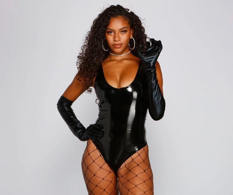 Tight halter top for women with sleek straps and flattering cut-Dangerous Woman Faux Leather Bodysuit