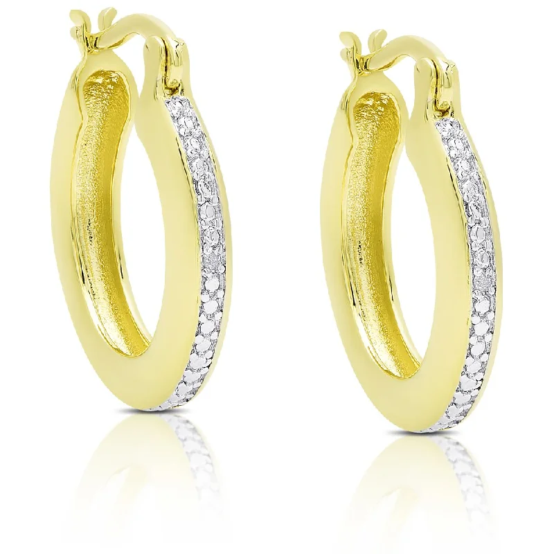 Contemporary Drop Earrings for Fashion -Finesque Gold Overlay Diamond Accent Hoop Earrings