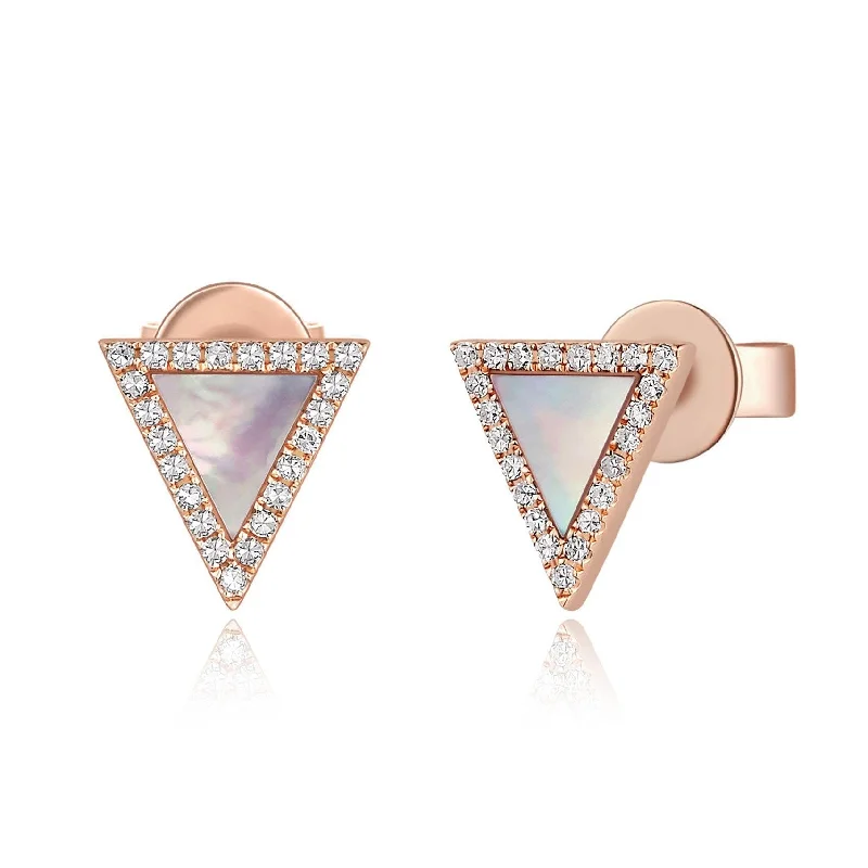 Heart Shaped Drop Earrings for Love -Joelle Collection Diamond & Mother Of Pearl Triangle Earrings 14K Gold 1/8ct TDW