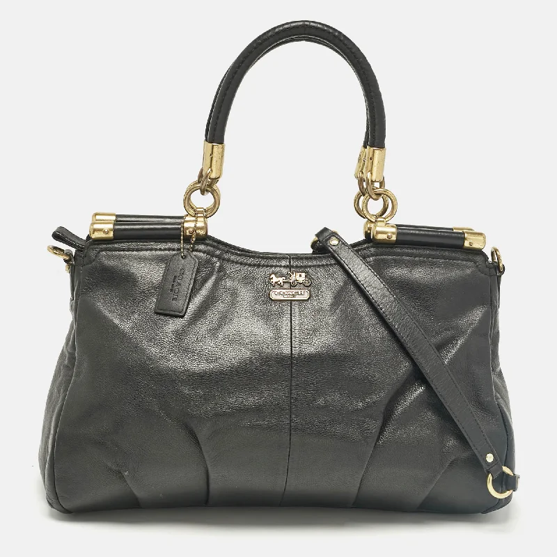 Handle bags with padded interiors for laptops -Coach Black Leather Madison Pinnacle Carrie Satchel