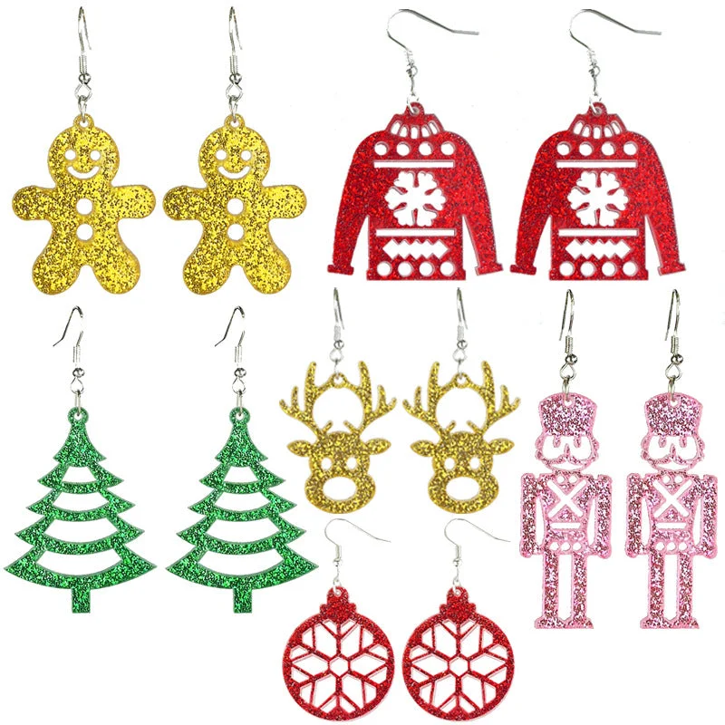 Drop Earrings with Animal Motifs -Wholesale 2pairs/pack Christmas Acrylic Sparkling Cut-out Festive Line Earrings