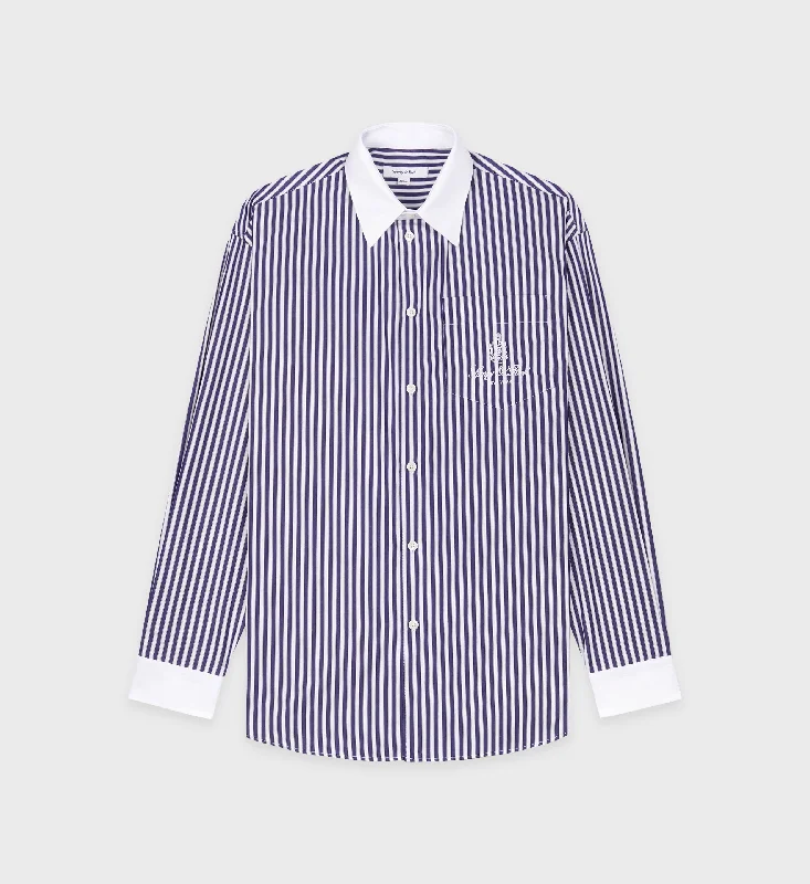 Pleated Blouses for Texture -Vendome Oversized Shirt - Navy Stripe/White