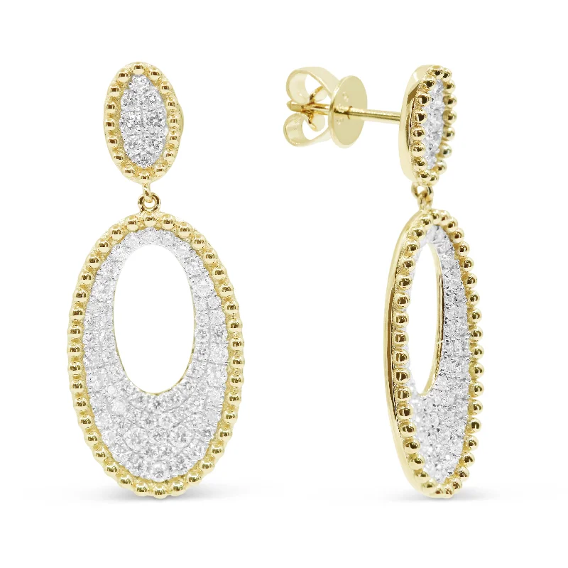 Drop Earrings with Filigree Work -0.70Ct White Diamond Drop/dangle Earrings In 14K Yellow Gold