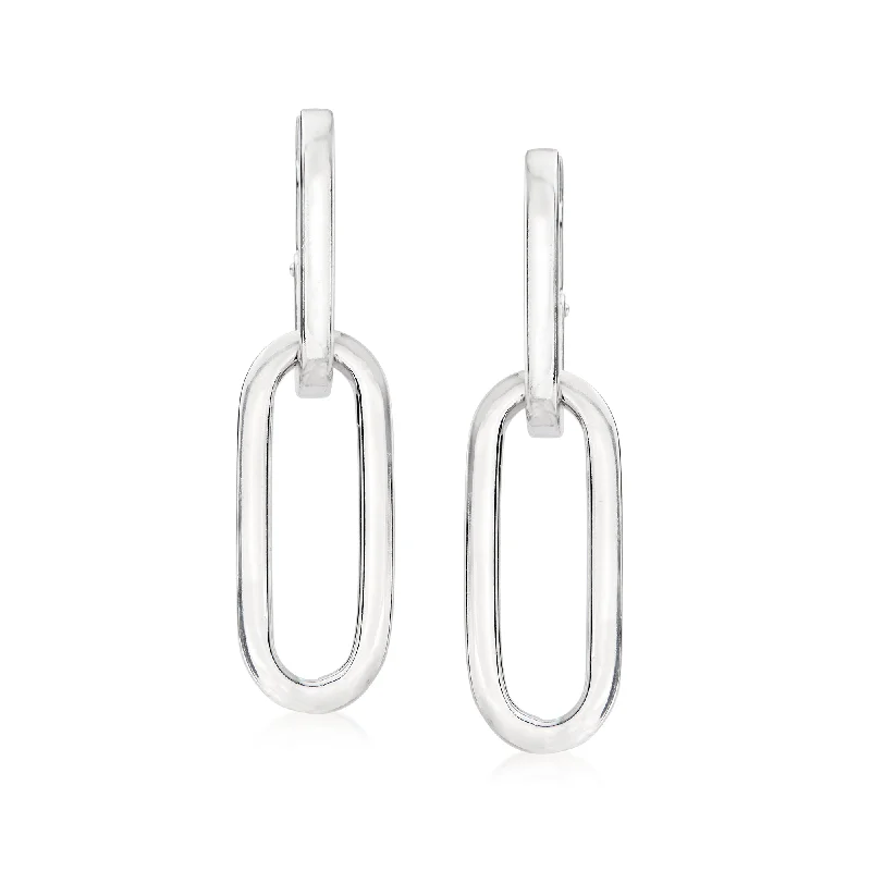 Drop Earrings for Fitness Activities -Ross-Simons Italian Sterling Silver Paper Clip Link Hoop Drop Earrings