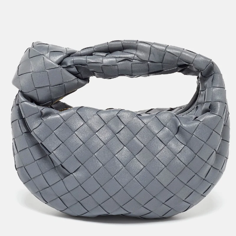 Handle bags with minimalist sleek silhouettes -Bottega Veneta Grey Intrecciato Leather Mini Jodie Hobo