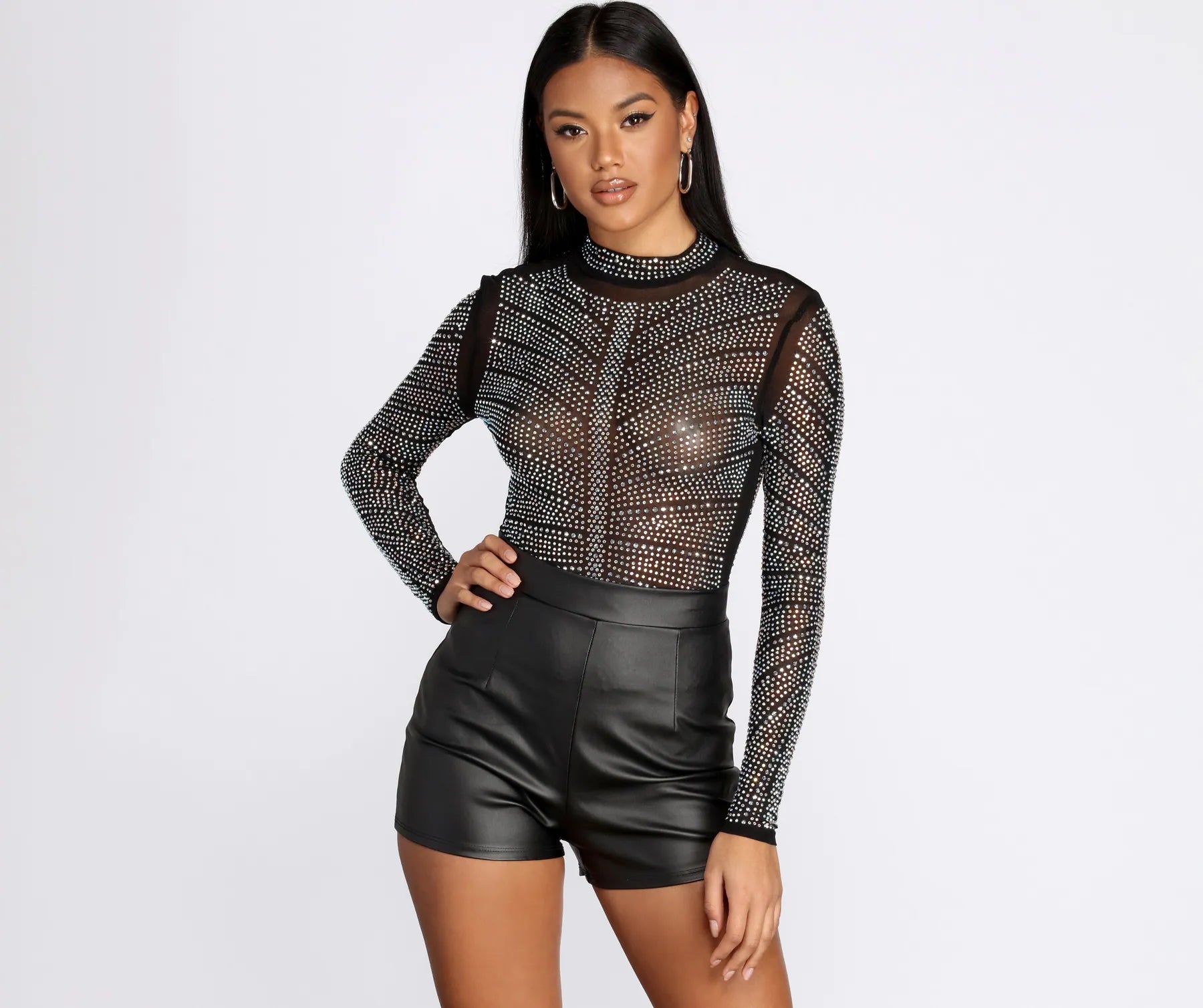 Trendy tight top for women with ribbed texture and versatile style-On The Hunt Heat Stone Sheer Bodysuit