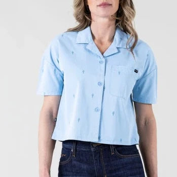 Beach Blouses for Vacation -Kimes Ranch Women's S/S Cisco Camp Shirt in Light Blue