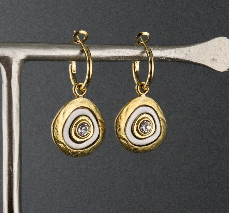 Drop Earrings for Gym Workout -Mixed Metal Gold Medallion Hoop Earrings