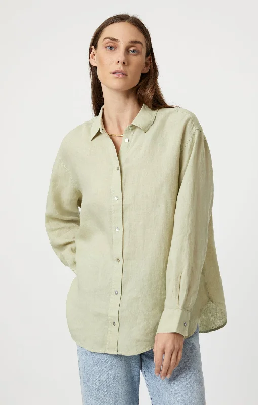 Modern Blouses for Trendy -LINEN BUTTON-UP SHIRT IN LINT