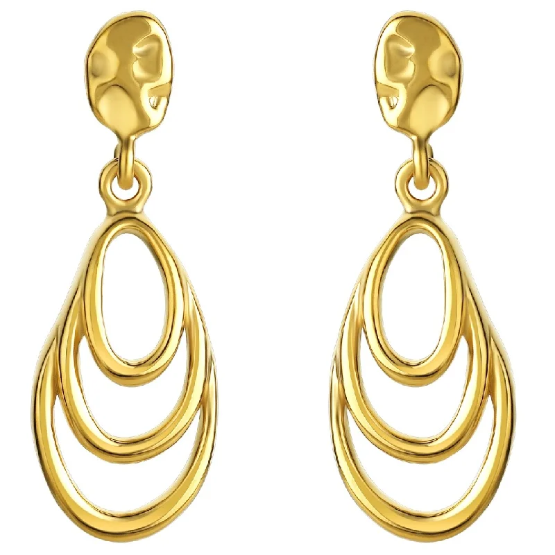 Oval Drop Earrings for Grace -Yellow-Tone Sterling Silver Rippled Teardrop Earrings