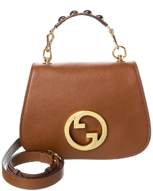 Handle bags with bright florals for cheer -Gucci Blondie Medium Leather Top Handle Shoulder Bag