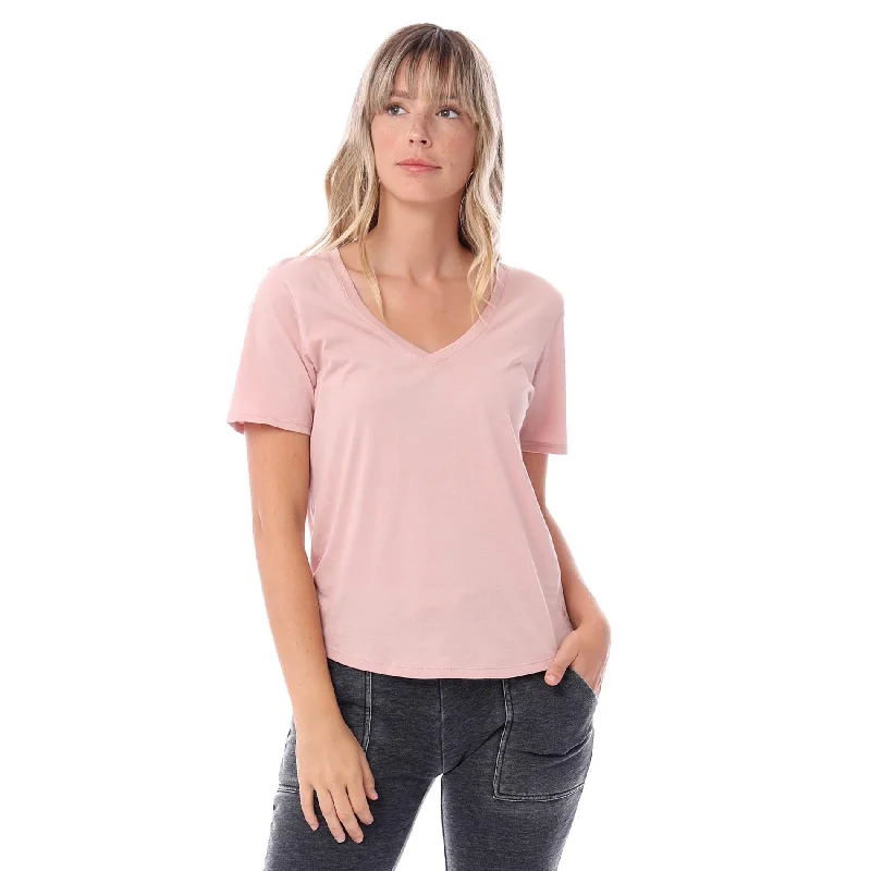 Adjustable Blouses for Fit -Organic Cotton V-Neck T-Shirt (Rose)