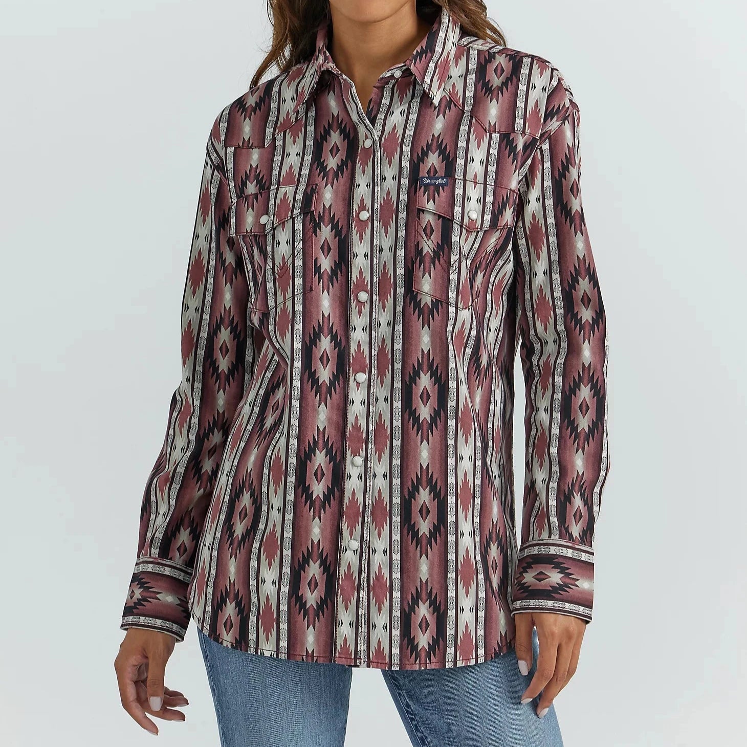 Chambray Shirts for Soft -Wrangler Retro Women's L/S Checotah Boyfriend Western Snap Shirt in Burgundy